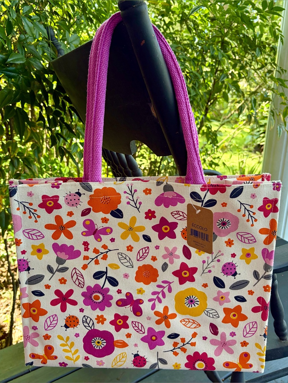 NWT ÈCCOLO Floral Canvas Tote in Pink, Orange & Yellow